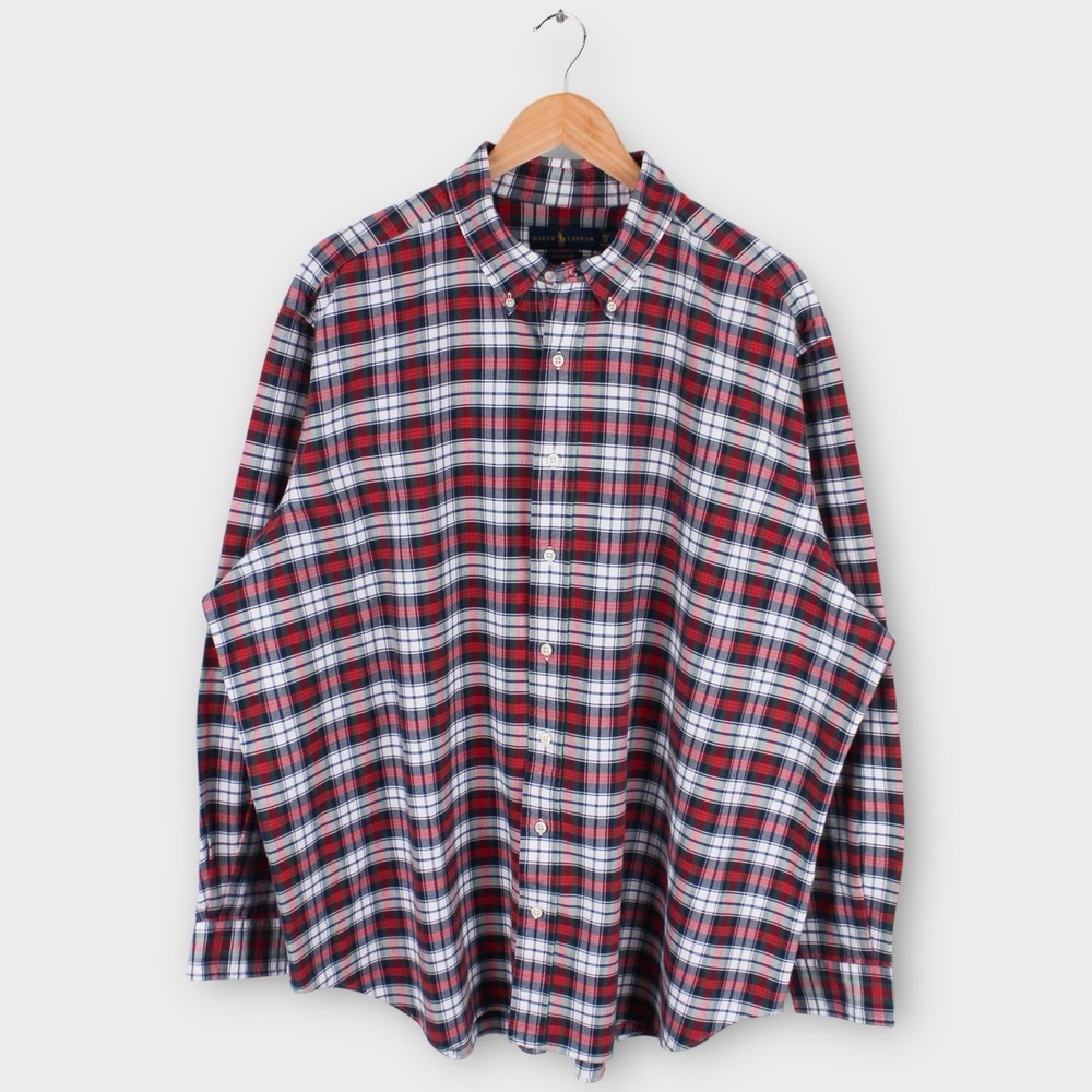 Ralph Lauren Classic Fit Plaid Button Down Shirt Red Green White‎ 2XB Big